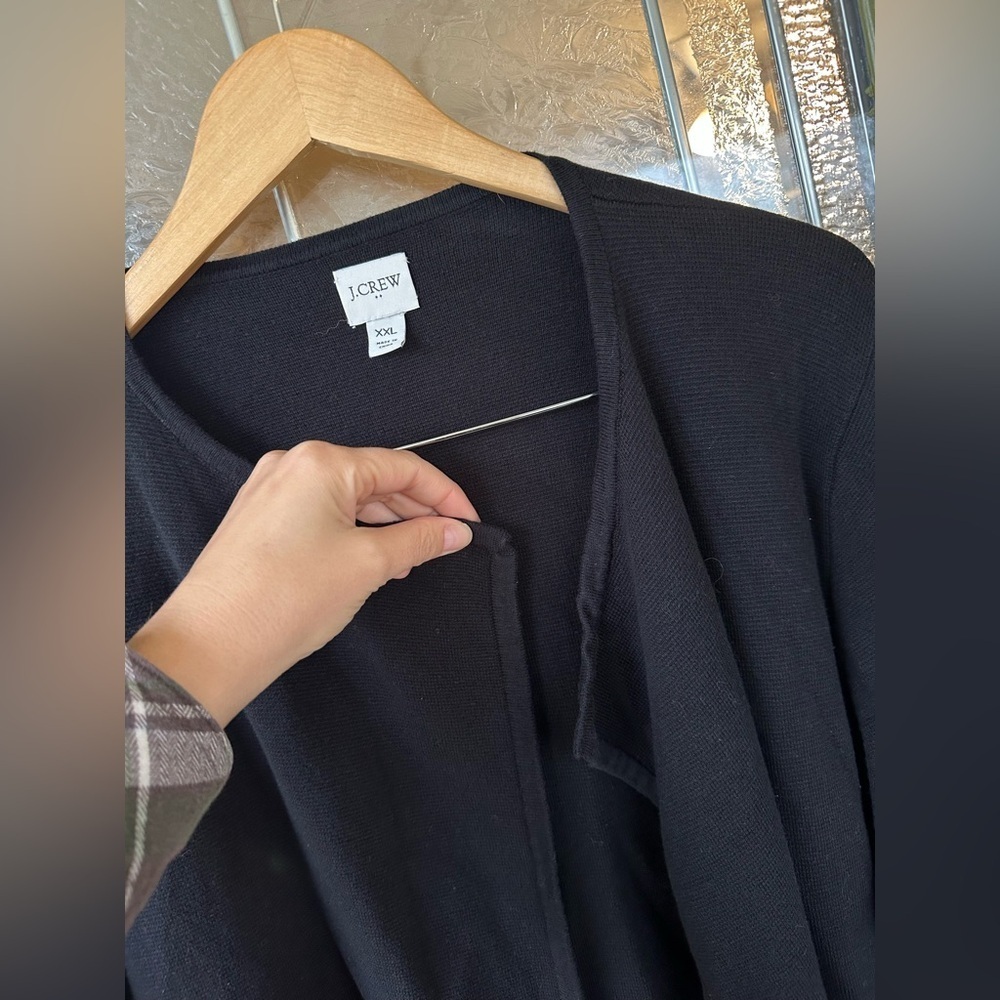 J CREW Sz XXL Black Collarless Open Cardigan Pockets #AN051 Business Casual - Picture 6 of 7